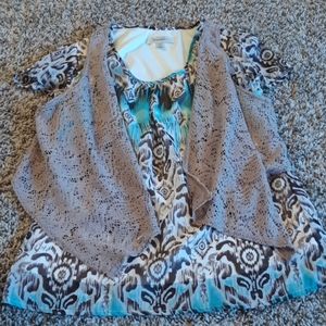 Blouse with attached crocheted vest